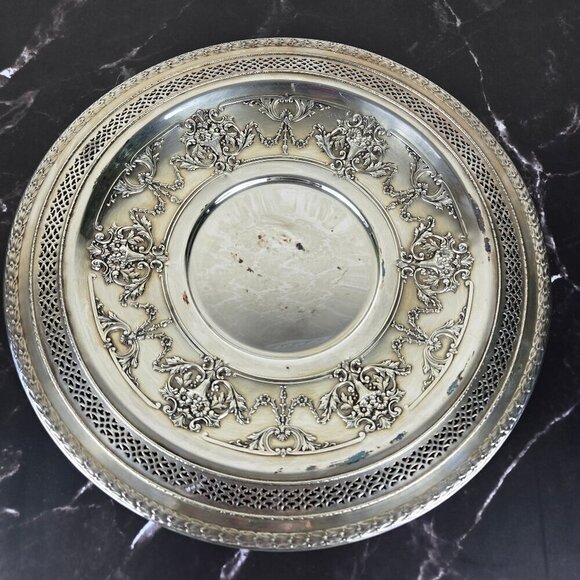 Vintage International Silver Co 42181 Ornate Round Pierced Serving Tray - Picture 1 of 8